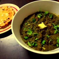 Sarson ka Saag(Mustard greens curry) with Makki ki Roti (Maize flour flatbread)
